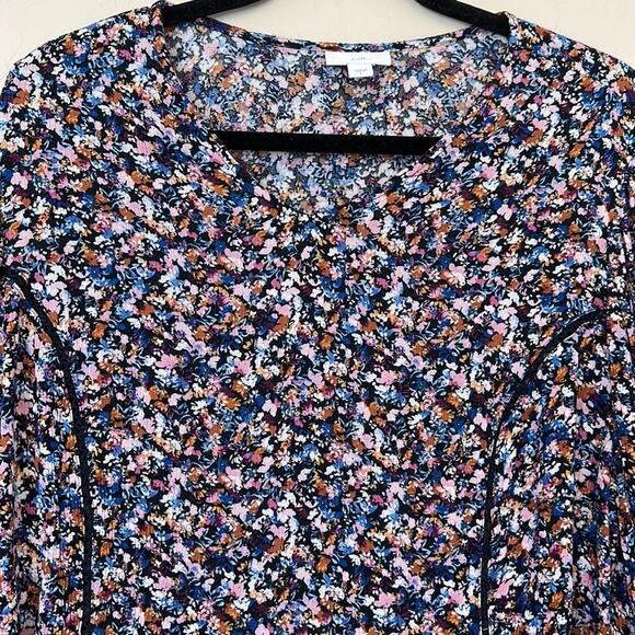 J Jill Long Sleeve Ditsy Floral Blouse Embroidered Detail 3/4 Wide Sleeve Size L - Picture 7 of 13